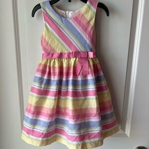 Bonnie Jean Pastel Stripe Sleeveless Dress with Pink Satin Bow. Size 4T